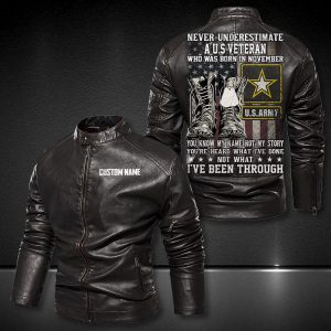 Personalized Leather Jacket Never Underestimate A Us Veteran