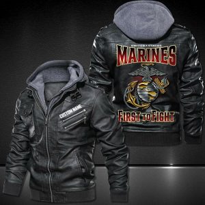 Personalized Leather Jacket Marines First To Fight