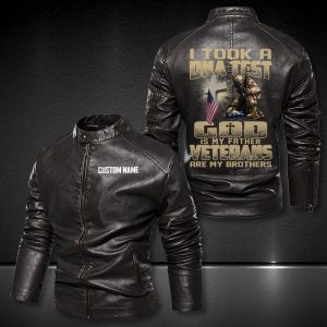 Personalized Leather Jacket God Is My Father - Veterans Are My Brothers
