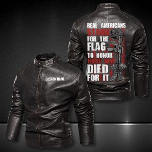 Personalized Leather Jacket Real Americans Stand For The Flag