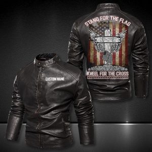 Personalized Leather Jacket Stand For The Flag - Kneel For The Cross