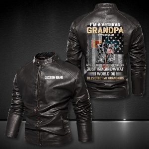 Personalized Leather Jacket I'M A Veteran Grandpa