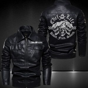 Personalized Lapel Leather Jacket Skull Chef Life