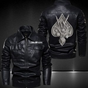 Personalized Lapel Leather Jacket Skull Gambling