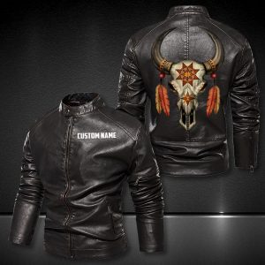 Personalized Leather Jacket Native Buffalo Skull