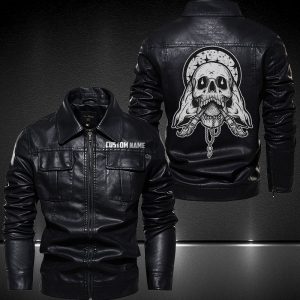 Personalized Lapel Leather Jacket Skull And Art