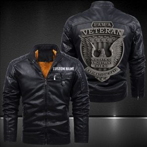 Zip Pocket Motorcycle Leather Jacket American Veteran Pride