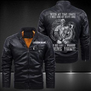 Zip Pocket Motorcycle Leather Jacket Warrior's Death Song