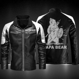 Personalized Leather Jacket Papa bear Warrior