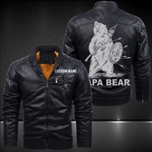 Zip Pocket Motorcycle Leather Jacket Papa bear Warrior