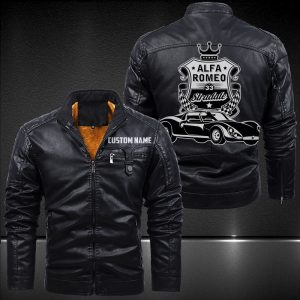 Zip Pocket Motorcycle Leather Jacket Alfa Romeo Stradale