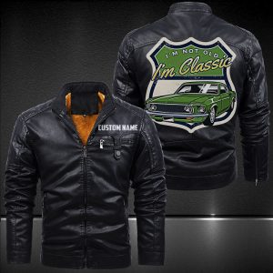 Zip Pocket Motorcycle Leather Jacket I'm Not Old I'm Classic