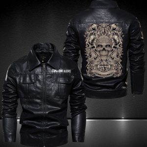 Personalized Lapel Leather Jacket Overlord Skull