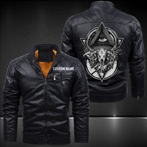 Zip Pocket Motorcycle Leather Jacket Freemasonry Evil