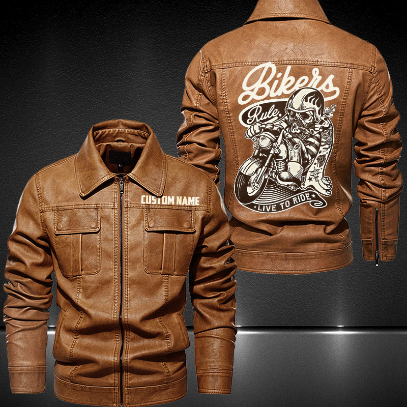 Personalized Lapel Leather Jacket Bikers Only Rule Live TO Ride – Vetigoti