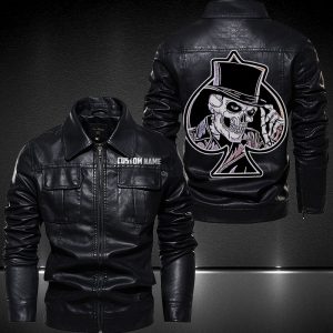 Personalized Lapel Leather Jacket Gamble Club Skull