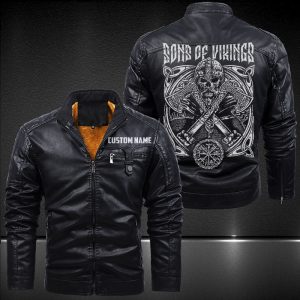 Zip Pocket Motorcycle Leather Jacket Sons Of Viking Motocycle Club