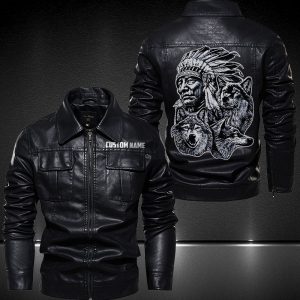 Personalized Lapel Leather Jacket American Native Living Soul