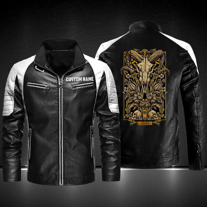 Personalized Leather Jacket Zodiac Aries Motorcycle Club - Vetigoti
