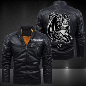 Zip Pocket Motorcycle Leather Jacket Booty Devil Motorcycle Club