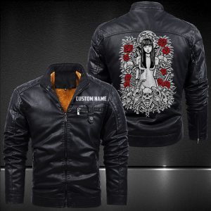 Zip Pocket Motorcycle Leather Jacket Deadly Beauty Motorcycle Club