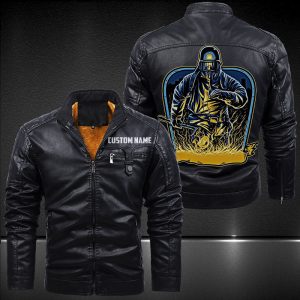 Zip Pocket Motorcycle Leather Jacket Rider With A Firefighter Spirit