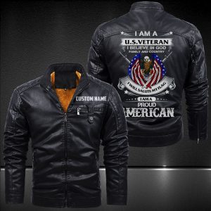 Zip Pocket Motorcycle Leather Jacket I Bring Freedom Veteran