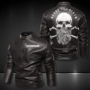 Personalized Leather Jacket Beard Till Death Barber Skull