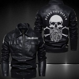 Personalized Lapel Leather Jacket Beard Till Death Barber Skull