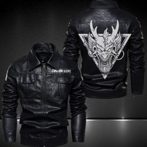 Personalized Lapel Leather Jacket Dragon Motorcycle Club