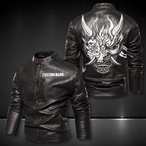Personalized Leather Jacket Samurai Devil Mask Cyberpunk 2077 Motorcycle Leather Jacket, Plus Size