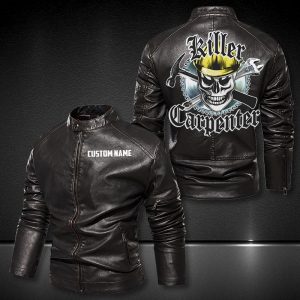 Personalized Leather Jacket Carpenter Skull