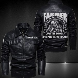 Personalized Lapel Leather Jacket Farmer Do It In All Position With 100% Penetration Motorcycle