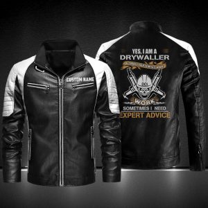 Personalized Leather Jacket Yes, I'm A Drywaller Skull Motorcycle