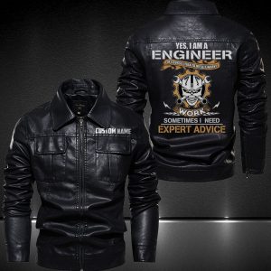 Personalized Lapel Leather Jacket Yes, I'm An Engineer Skull Motorcycle