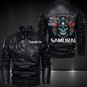 Personalized Lapel Leather Jacket We Have A City To Burn Samurai Cyberpunk 2077 Motorcycle Leather Jacket, Plus Size