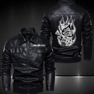 Personalized Lapel Leather Jacket Gambling Of Death Motorcycle Rider