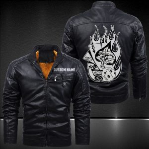 Zip Pocket Motorcycle Leather Jacket Gambling Of Death Motorcycle Rider