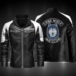 Personalized Leather Jacket Lone Wolf No Club Motorcycle Rider