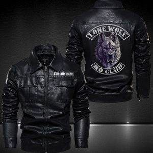 Personalized Lapel Leather Jacket Lone Wolf No Club Motorcycle Rider
