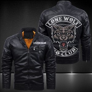 Zip Pocket Motorcycle Leather Jacket Lone Wolf No Club Motorcycle Rider