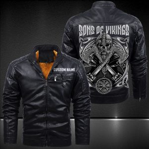 Zip Pocket Motorcycle Leather Jacket Sons Of Vikings Motorcycle Rider