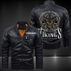 Zip Pocket Motorcycle Leather Jacket Born To Be Viking Warrior Scandinavian Motorcycle Rider