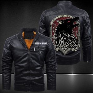 Zip Pocket Motorcycle Leather Jacket Mythology Norse Monster Motorcycle Rider