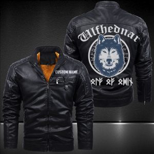 Zip Pocket Motorcycle Leather Jacket Fear The Wild Lone Wolf Motorcycle Rider
