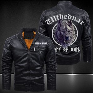Zip Pocket Motorcycle Leather Jacket Ulfhednar Wolf Viking