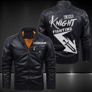 Zip Pocket Motorcycle Leather Jacket Knight Fighting Spirit Motorcycle Rider