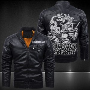 Zip Pocket Motorcycle Leather Jacket Dragon Knight