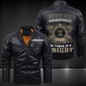 Zip Pocket Motorcycle Leather Jacket Never Underestimate The Power Of A Knight Motorcycle Rider