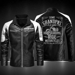 Personalized Leather Jacket Some Grandpas Play Bingo Real Grandpas Ride Motorcycle